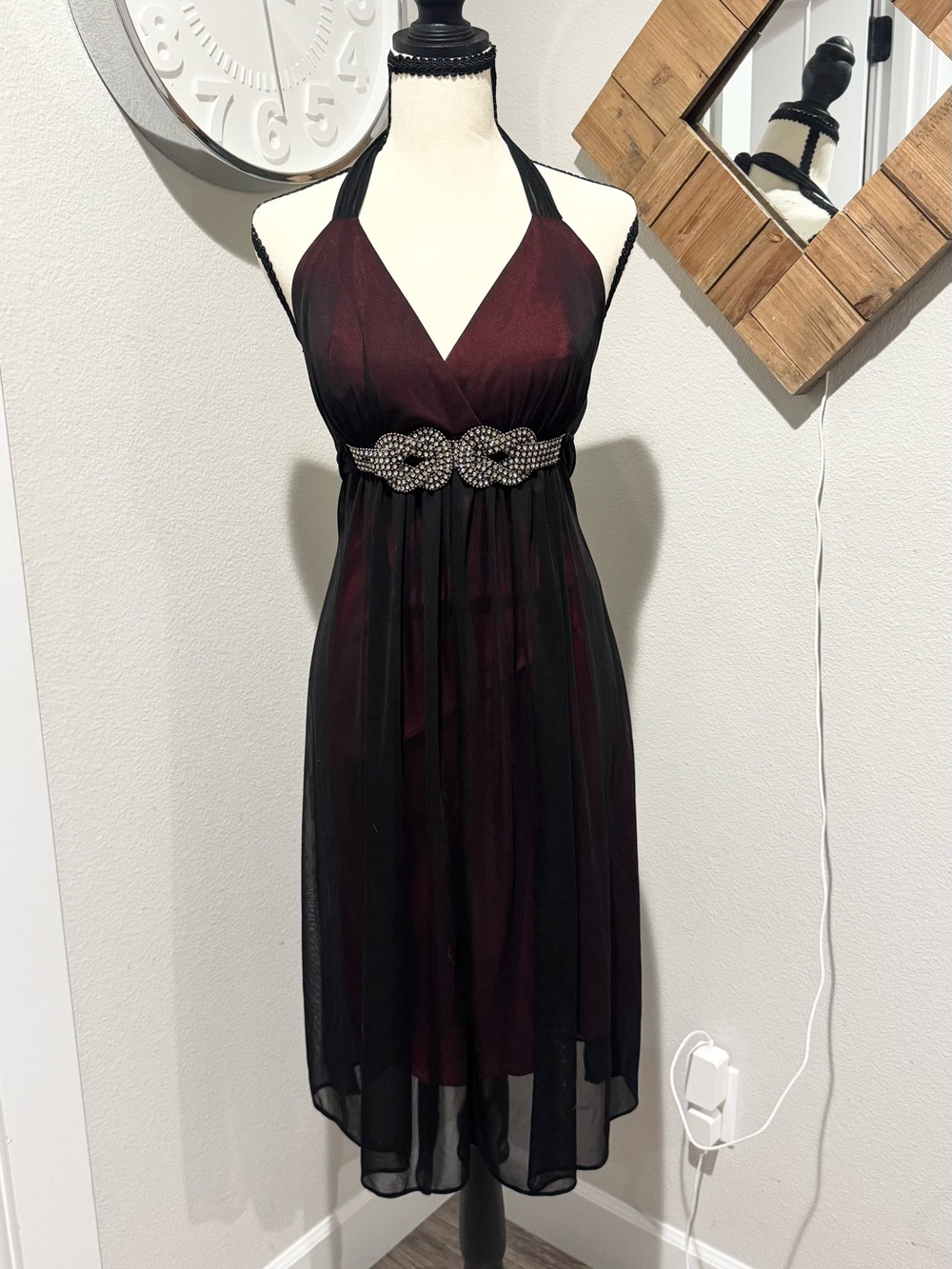 ✨ VINTAGE ASPEED Y2K WhimsyGoth RED & BLACK MESH HALTER DRESS✨